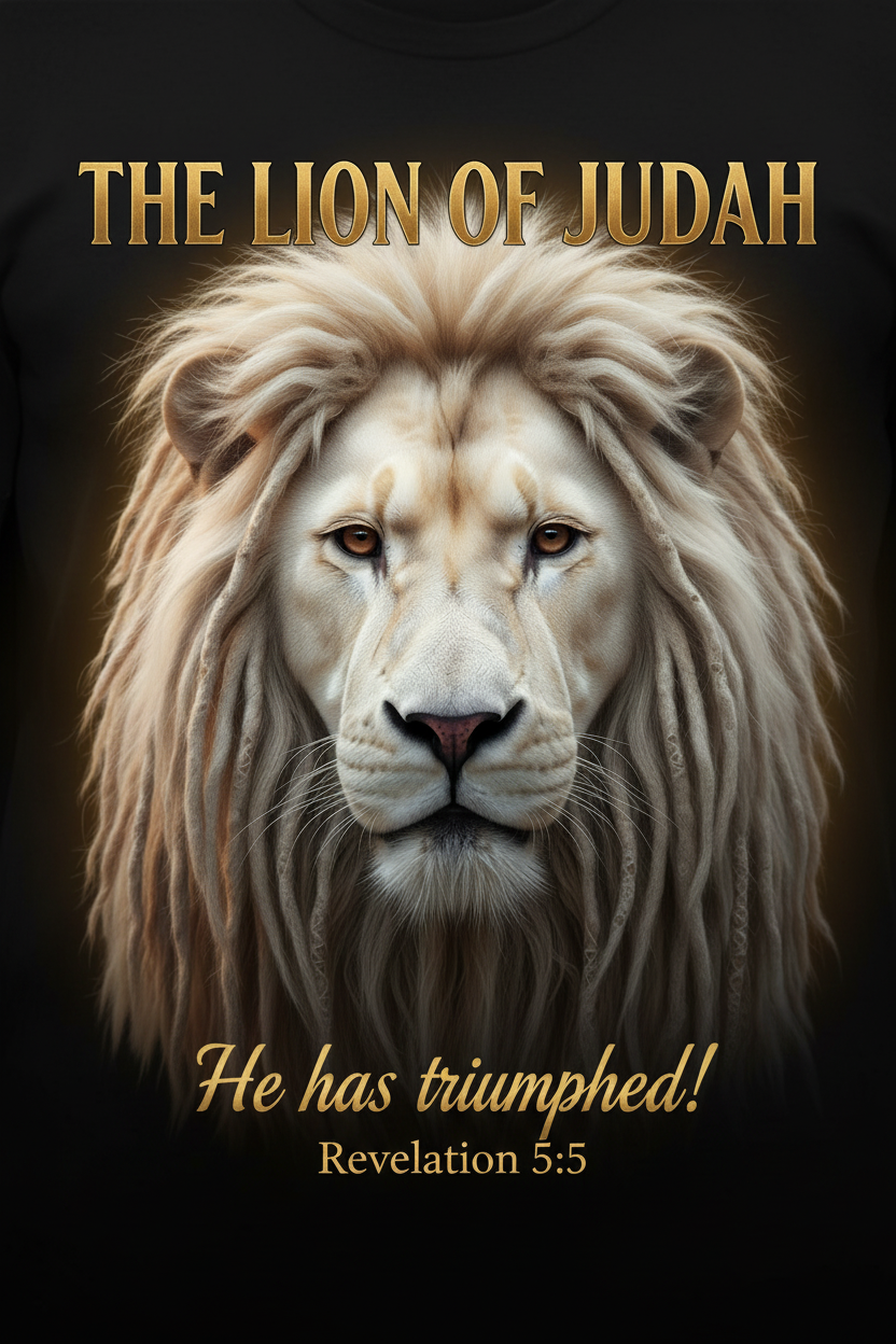 The Lion of Judah with dreadlocks — Revelation 5:5 faith t-shirt design
